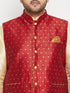 Vastramay Men's Plus Size Gold Zari Weaved Nehru Jacket With Curved Kurta Dhoti set